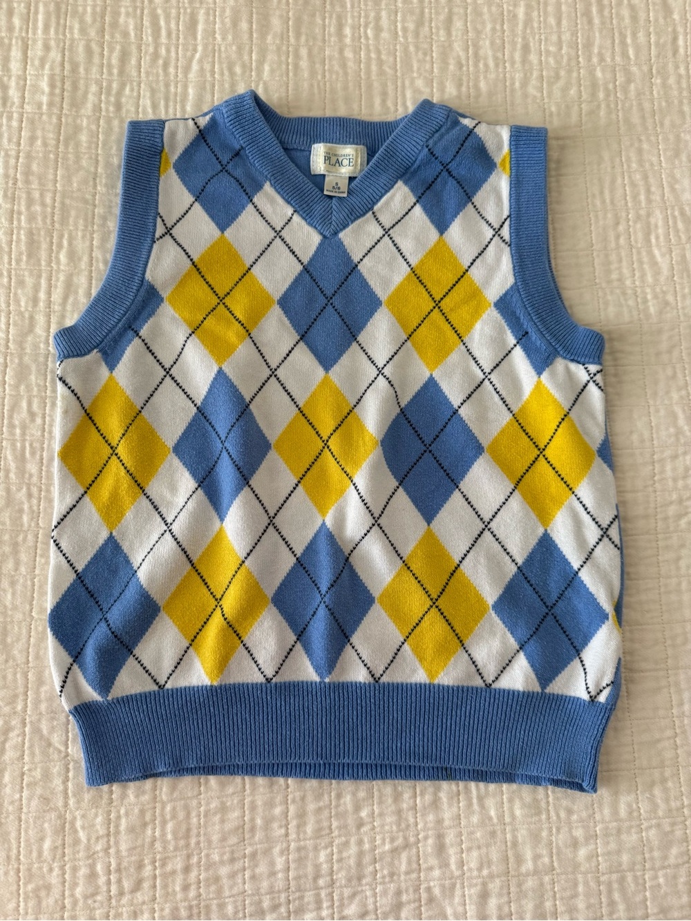 The Children's Place Blue & Yellow Argyle Sweater Vest - Kids size 5/6